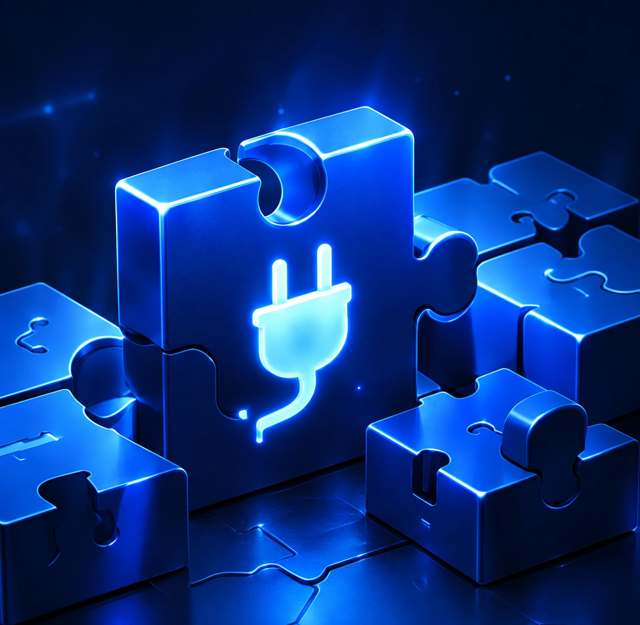 Blue 3D plug-shaped puzzle pieces